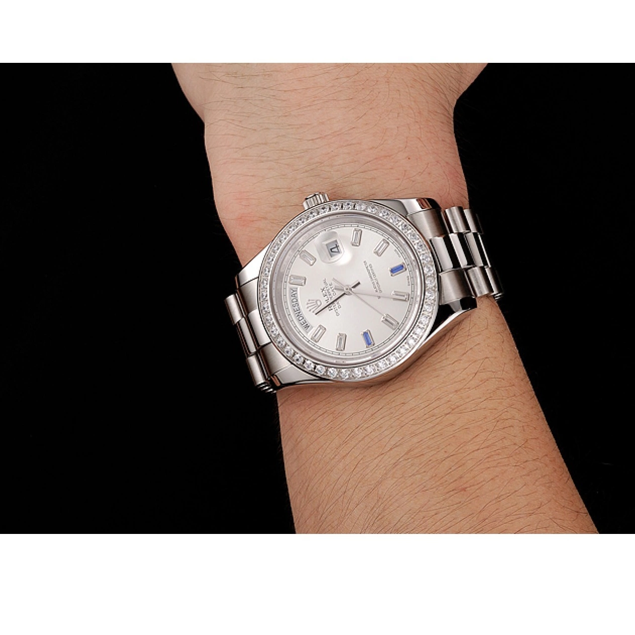 Best AAA Replica Sites Bezel Diamonds Rolex Steel Staineless 1454109 Bracelet Swiss Day-Date 0802